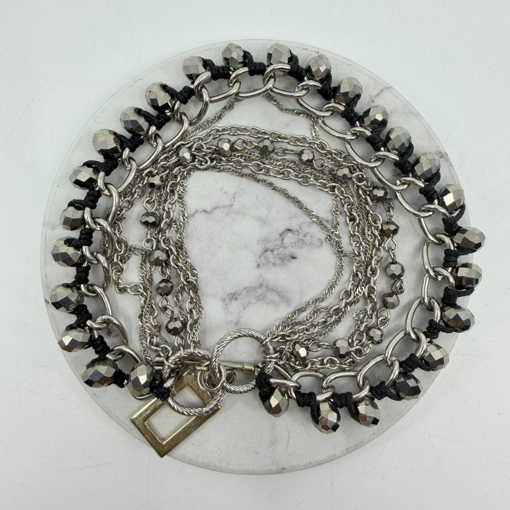 Statement Multi-Layered Gunmetal Tone Bead Chain Bracelet Boho Gothic Layering